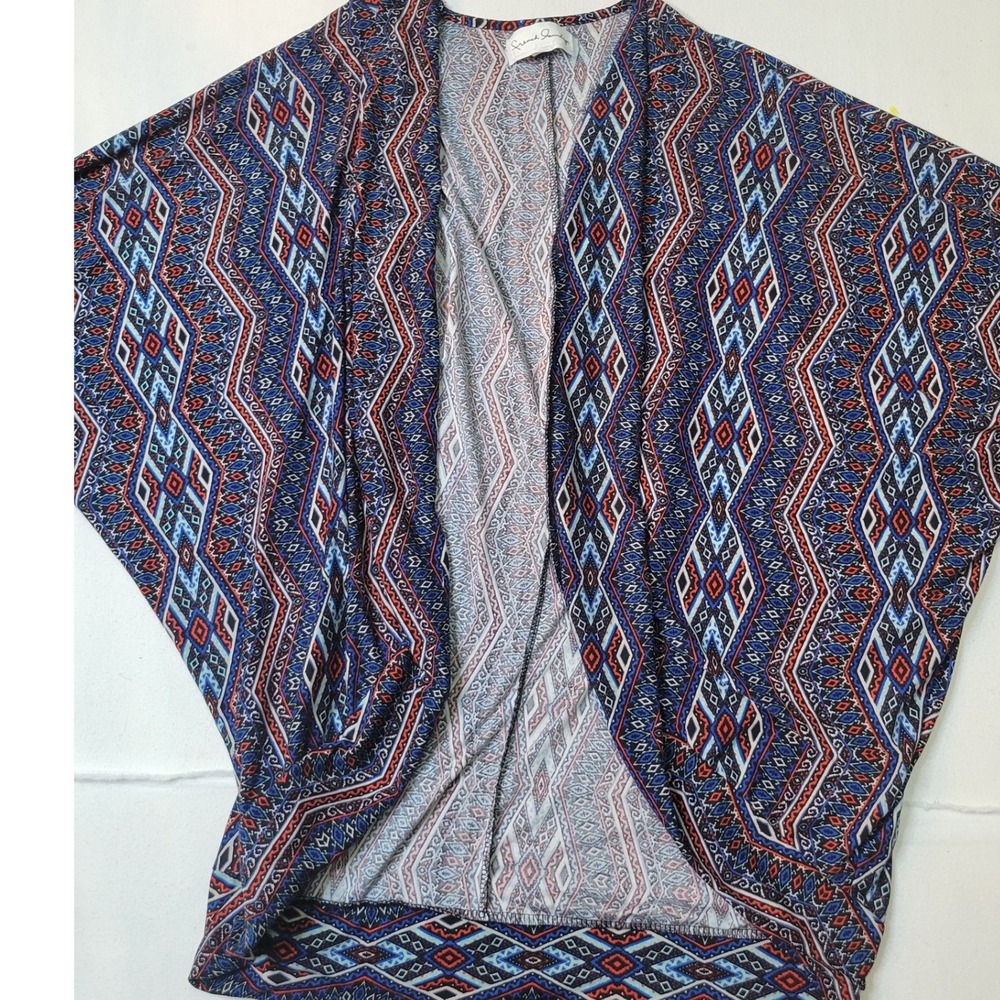 French Laundry Womens XL Blue Red Geometric Tribal Dolman Cardigan Wrap 2518